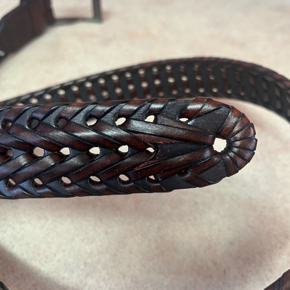 Dockers Braided Woven Brown Leather Western Belt Unisex - Picture 5 of 9